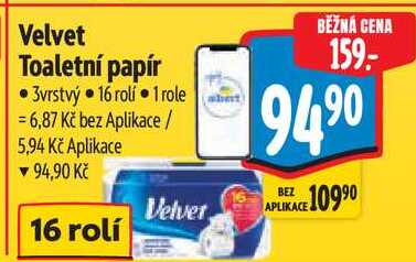 Velvet Toaletní papír, 16 rolí