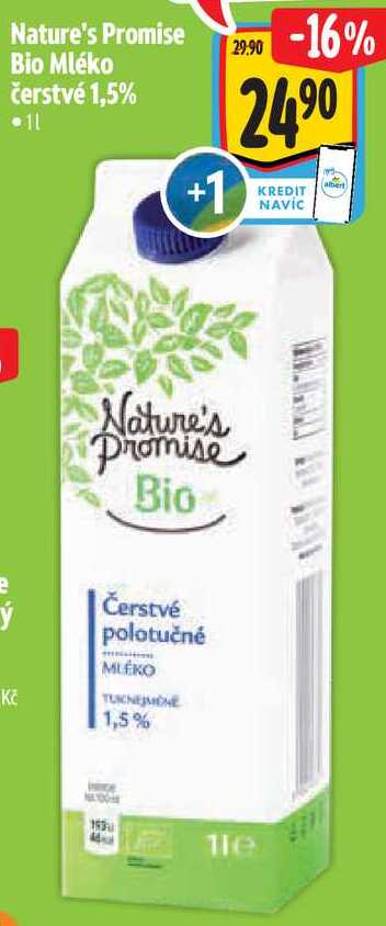 Nature's Promise Bio Mléko čerstvé 1,5%, 1 l
