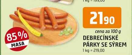 DEBRECÍNSKÉ PÁRKY SE SÝREM 100g