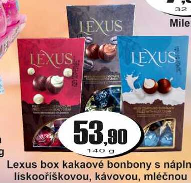 Lexus box kakaové bonbony s náplní lískooříškovou, kávovou, mléčnou