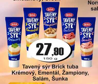 Tavený sýr Brick tuba Krémový, Ementál, žampiony, Salám, Šunka 150 g
