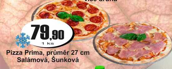 Pizza Prima, průměr 27 cm Salámová, Šunková 1 ks