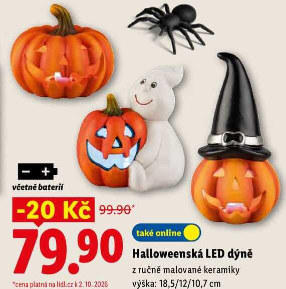 Halloweenská LED dýně, z ručně malované keramiky