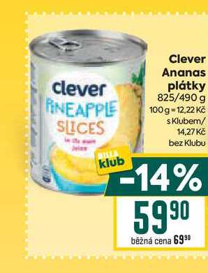 Clever Ananas plátky 825/490 g