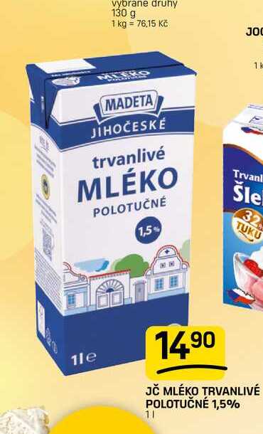 JČ MLÉKO TRVANLIVÉ POLOTUČNÉ 1,5% 1l