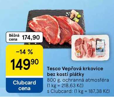 Tesco Vepřová krkovice bez kosti plátky, 800 g 