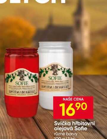 Svíčka hřbitovní olejová Sofie různé barvy 100 g