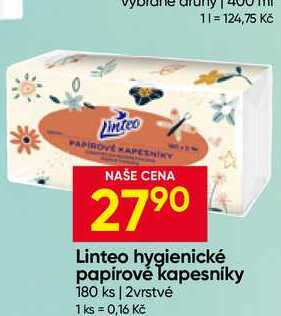 Linteo hygienické papírové kapesníky 180 ks