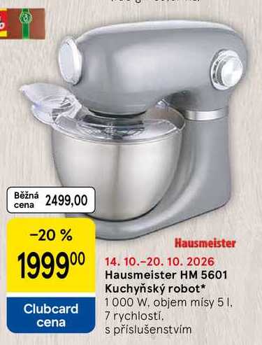 Hausmeister HM 5601 Kuchyňský robot, 1000 W, objem mísy 5 l, 7 rychlostí. s příslušenstvím