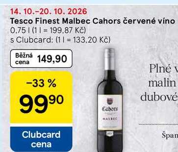 Tesco Finest Malbec Cahors červené víno, 0.75 l
