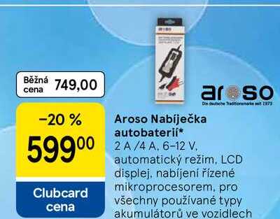 Aroso Nabíječka autobaterií, 2 A/4 A, 6-12 V, automatický režim, LCD displej, nabíjení řízené mikroprocesorem, pro všechny používané typy akumulátorů ve vozidlech