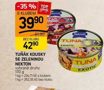TUŇÁK KOUSKY SE ZELENINOU NEKTON vybrané druhy 170 g