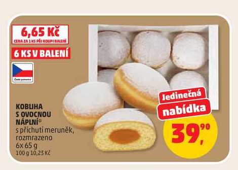 KOBLIHA S OVOCNOU NÁPLNÍ s příchutí meruněk,  6X 65 g