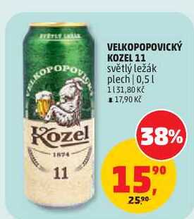 VELKOPOPOVICKÝ KOZEL 11 světlý ležák plech 0,5l v akci