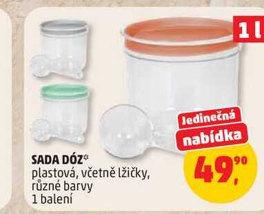 SADA DÓZ plastová, včetně lžičky, různé barvy 1 balení