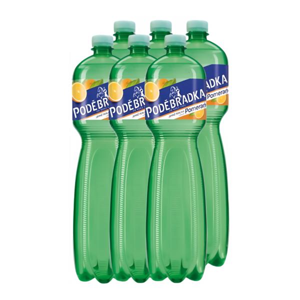 Poděbradka Jemně perlivá s příchutí pomeranč 6 x 1,5 L