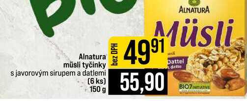 Alnatura müsli tyčinky s javorovým sirupem a datlemi (6 ks) 150 g