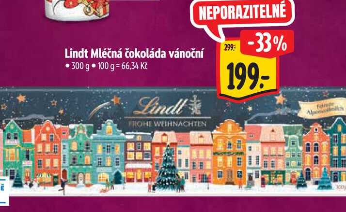 Lindt Mléčná čokoláda vánoční 300 g
