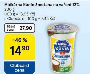 Mlékárna Kunín Smetana na vaření 12%, 200 g