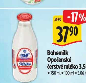 Bohemilk Opočenské čerstvé mléko 3,5% 750 ml