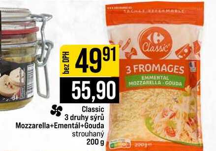 Classic 3 druhy sýrů Mozzarella+Ementál+Gouda strouhaný 200 g