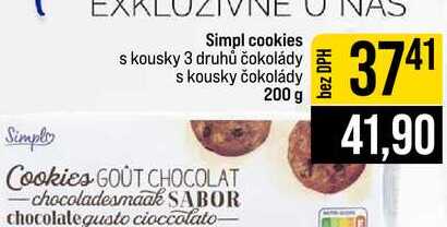 Simpl cookies s kousky 3 druhů čokolády s kousky čokolády 200 g