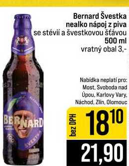 Bernard Švestka nealko nápoj z piva se stévií a švestkovou šťávou 500 ml
