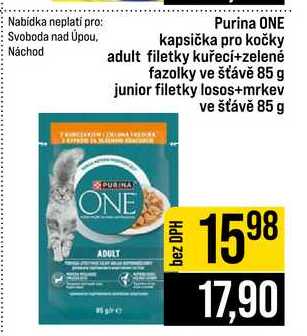 Purina ONE kapsička pro kočky adult filetky kuřecí+zelené fazolky ve šťávě 85 g junior filetky losos+mrkev ve šťávě 85 g