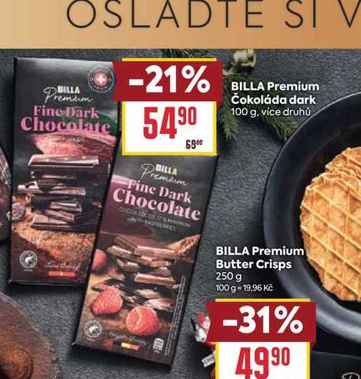BILLA Premium Čokoláda dark 100 g