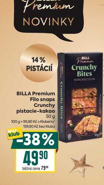 BILLA Premium Filo snaps Crunchy pistacie-kakao 50 g 