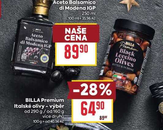BILLA Premium Italské olivy - výběr od 290 g/ od 160 g