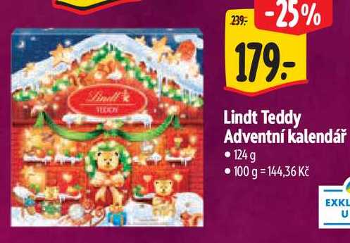 Lindt Teddy Adventní kalendář, 124 g