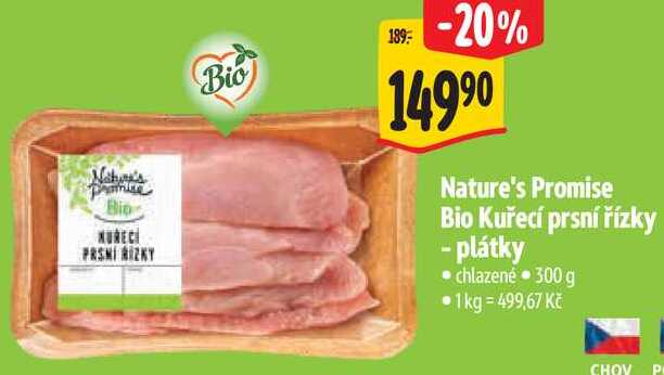 Nature's Promise Bio Kuřecí prsní řízky - plátky, 300 g