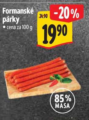 Formanské párky, cena za 100 g