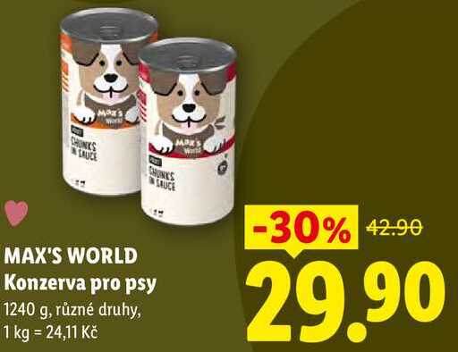 MAX'S WORLD Konzerva pro psy, 1240 g, různé druhy