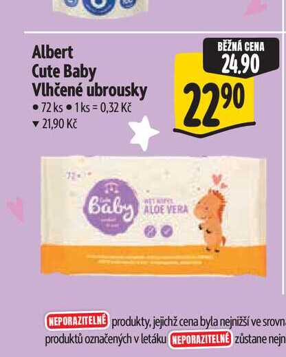 Albert Cute Baby Vlhčené ubrousky 72 ks