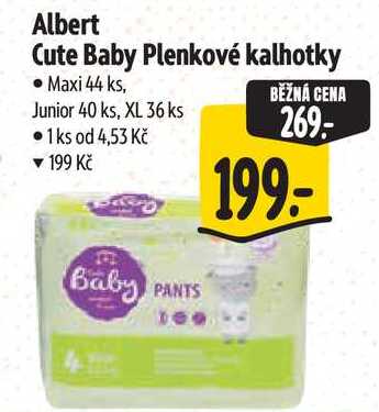 Albert Cute Baby Plenkové kalhotky, Maxi 44 ks, Junior 40 ks, XL 36 ks