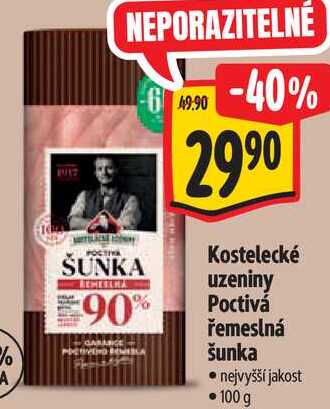 Kostelecké uzeniny Poctivá řemeslná šunka, 100 g