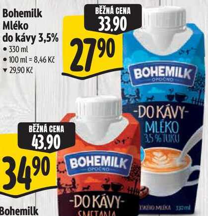 Bohemilk Mléko do kávy 3,5%, 330 ml