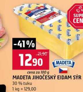 MADETA JIHOČESKÝ EIDAM SÝR 30% tuku 100g