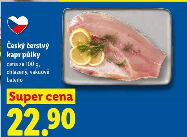 Český čerstvý kapr půlky, cena za 100 g