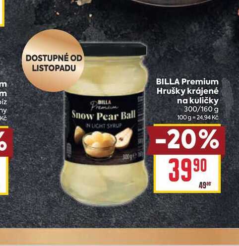BILLA Premium Hrušky krájené na kuličky 300/160 g 
