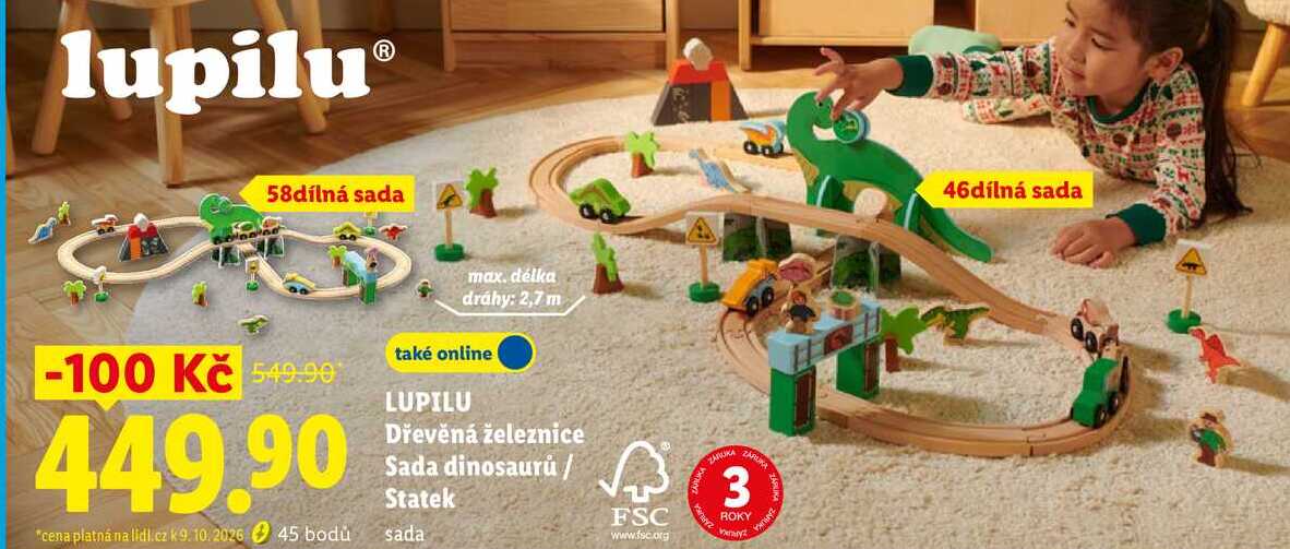 LUPILU Dřevěná železnice Sada dinosaurů / Statek