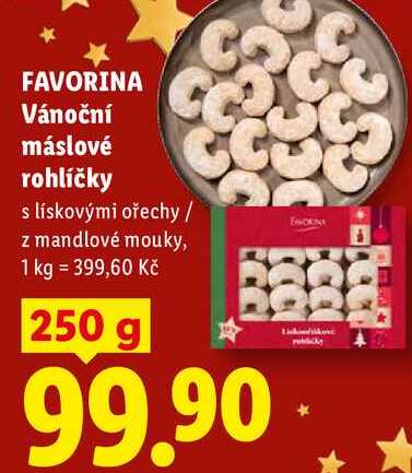 FAVORINA Vánoční máslové rohlíčky, 250 g 