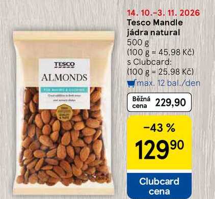 Tesco Mandle jádra natural, 500 g