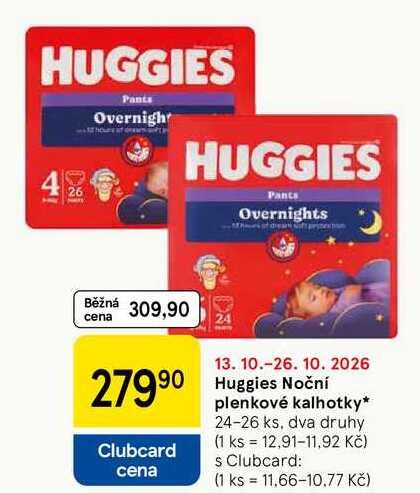 Huggies Noční plenkové kalhotky, 24-26 ks, dva druhy