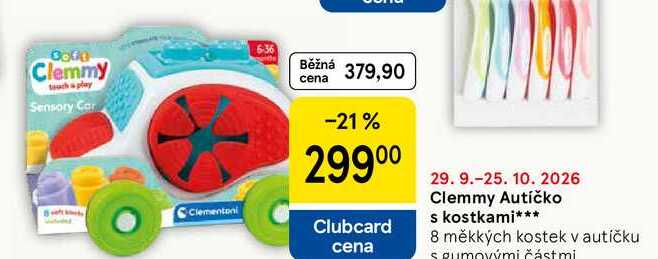 Clemmy Autíčko s kostkami, 8 měkkých kostek v autíčku s gumovými částmi