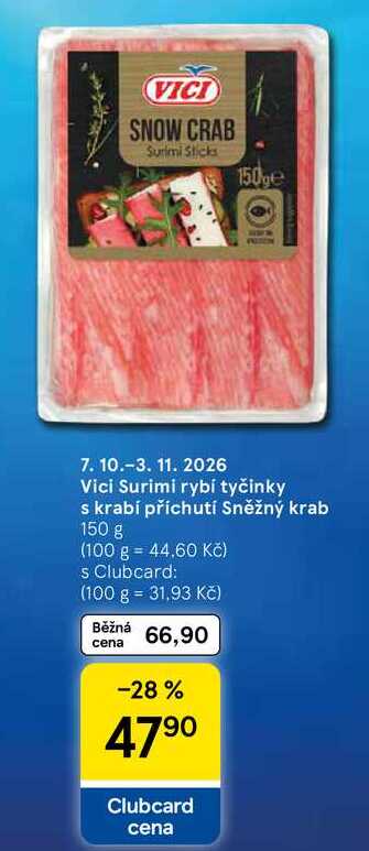 Vici Surimi rybí tyčinky s krabí příchutí Sněžný krab, 150 g 