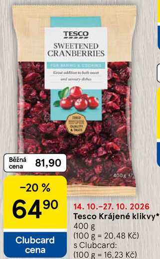 Tesco Krájené klikvy, 400 g
