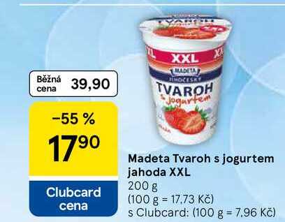 Madeta Tvaroh s jogurtem jahoda XXL, 200 g
